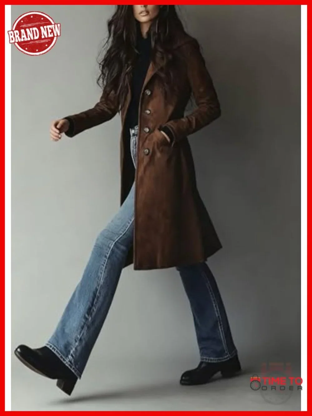 Faux Suede Single Breasted Trench Coat with Pockets_4